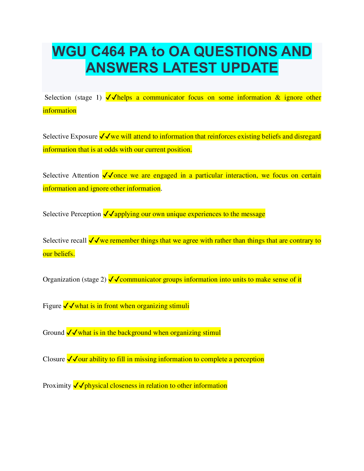 WGU C464 PA to OA QUESTIONS AND ANSWERS LATEST UPDATE Browsegrades